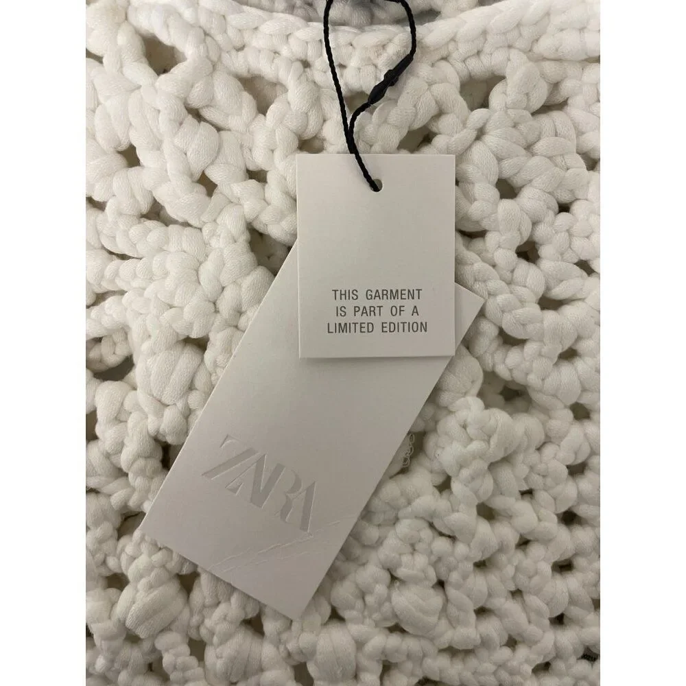 Zara Womens Top Shirt XS S White Short Sleeve Crochet Cropped 0021/024 NWT